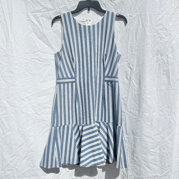 J. Crew Pinstripe Blue and White Nautical Midi Length Sleeveless Dress Lined - Picture 1 of 4